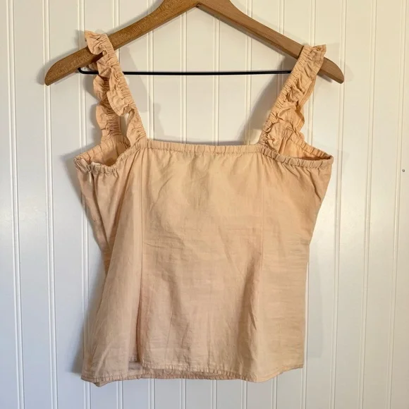 Simple Retro Ruched Bust Knot Front Ruffle Trim Cami Top Women’s Size Large - Picture 4 of 9